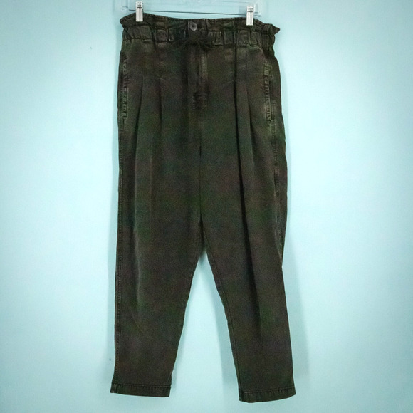 Free People Size Small S Black Margate Pleated Paperbag Tapered Viscose Pants - Picture 1 of 8